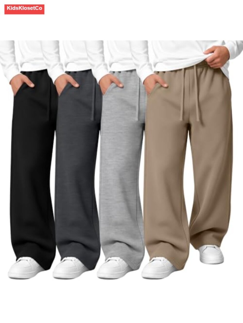 4 Pack Boys Baggy Athletic Wide Leg Sweatpants 95% Polyester 5% Rayon Pockets